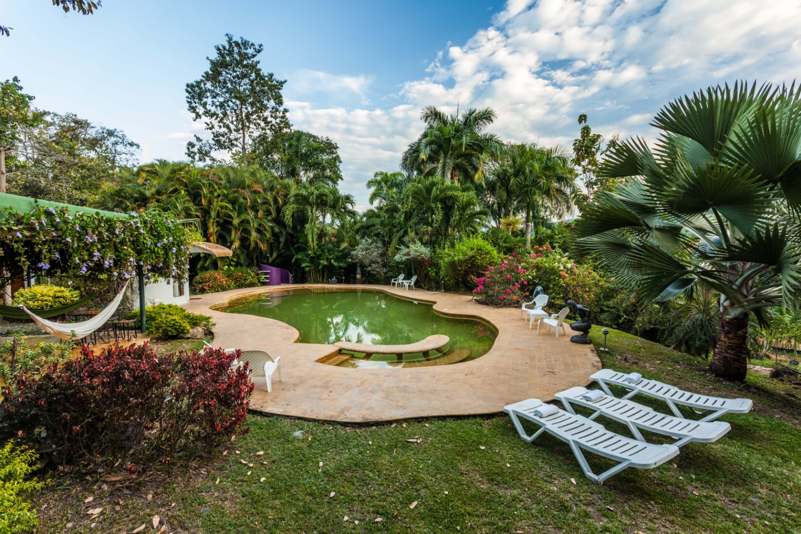 Finca tradicional con espacios naturales llenos de vegetación y con piscina de piedra natural. Un ambiente diferente, en medio de la naturaleza.